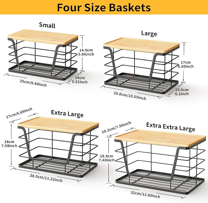 ALOCEO 4 Pack Stackable Storage Bins with Lids, Stainless Steel Trash Bag Dispenser Roll Holder for for Kitchen Sink, Laundry, Pantry Organizer and Storage, Black