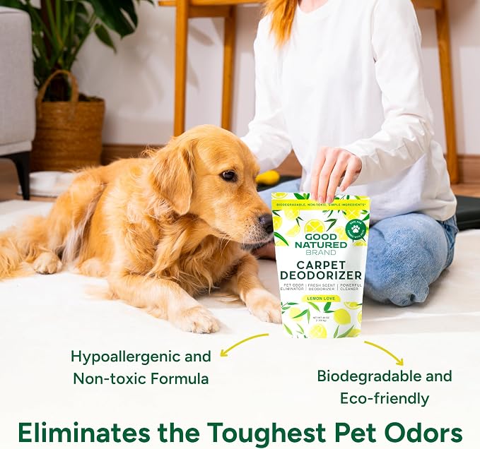 Good Natured Brand | Carpet Deodorizer & Freshener Powder | 60 oz Pet Odor Eliminator for Strong Odor & Pet Urine | Fresh Natural Lemon Love | Safe for Homes with Pets