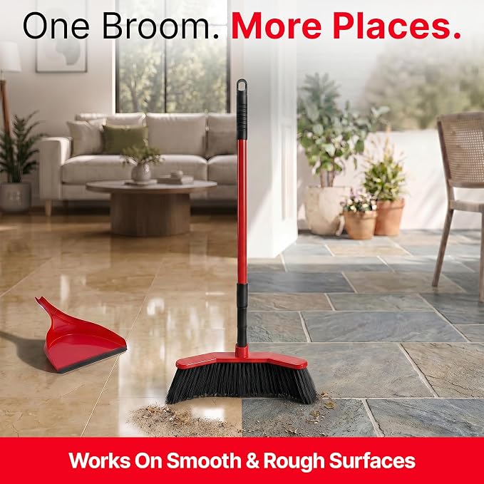 with Dustpan Combo Set, 16-Inch Curved Head, Pack of 2 | 52" adjustable telescopic handle, soft PVC bristles, indoor outdoor kitchen sweep, clears pet hair, dust, debris