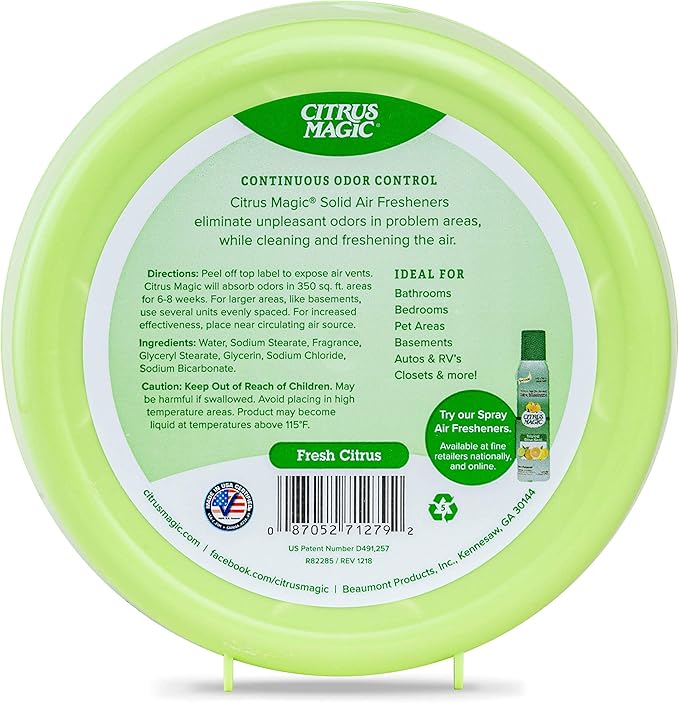 Citrus Magic Odor Absorbing Solid Air Freshener, Fresh Citrus, 8-Ounce, (Pack of 3)