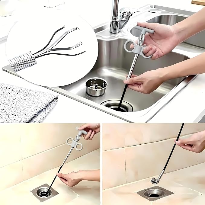 Drain Snake, Drain Clog Remover - Gutter Cleaning Tools Drain Cleaner for Toilet Sewer Shower Kitchen Bathroom Tub Clogged Drains Opener Cleaning Tool, Flexible Grabber Claw Pick Up Reacher (79 inch)