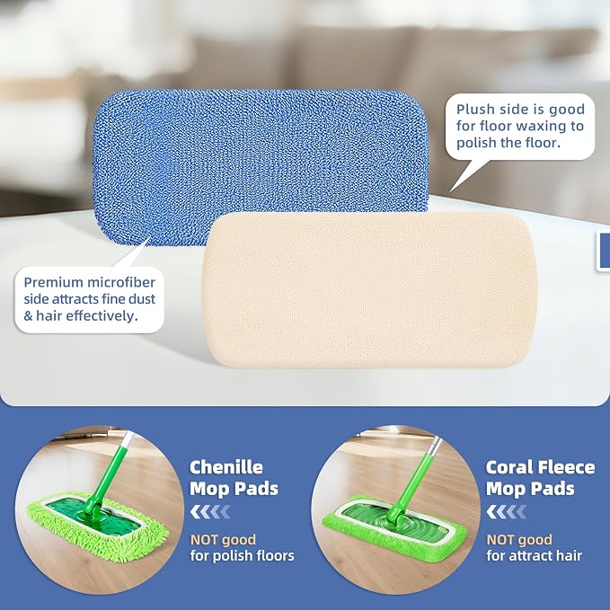 3 Pack Reusable Double-Sided Mopping Pads Compatible with Swiffer Sweeper Mop, Washable Wet & Dry Mopping Sweeping Cloth for Multi-Surface Cleaning, Dual-Sided Pad Refills (Not Include MOP)
