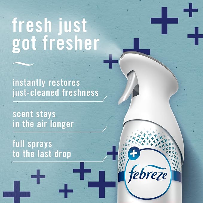 Febreze Air Mist, Air Freshener Spray, Odor Fighting Room Spray, Deodorizer for Home Bathroom Kitchen Office Apartment Dorm Room Classroom, Heavy Duty Crisp Clean Scent, 8.1oz (Pack of 3)
