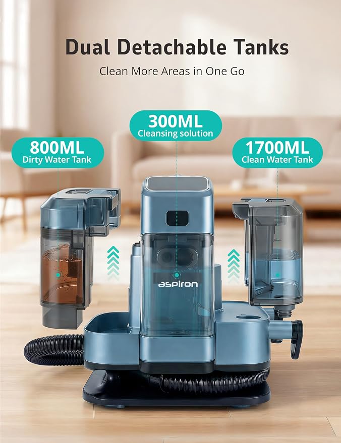 Aspiron Carpet Cleaner,Fast Heating Steamer,Carpet Cleaner Machine for Home,Hot/Cold Water & Steam Wash,Spot Cleaning,20Kpa Powerful Suction,300ML Cleaning Solution,for Upholstery,Sofa,Pet Stain,Car