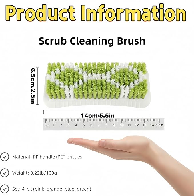 Scrub Brush Heavy Duty Scrub Brushes Scrubbing Cleaning Brush Set | 4 Pack Scrub Brush for Cleaning with Stiff Bristle Deep Cleaning Brushes for Bathroom, Floor, Shower, Carpet, Bathtub