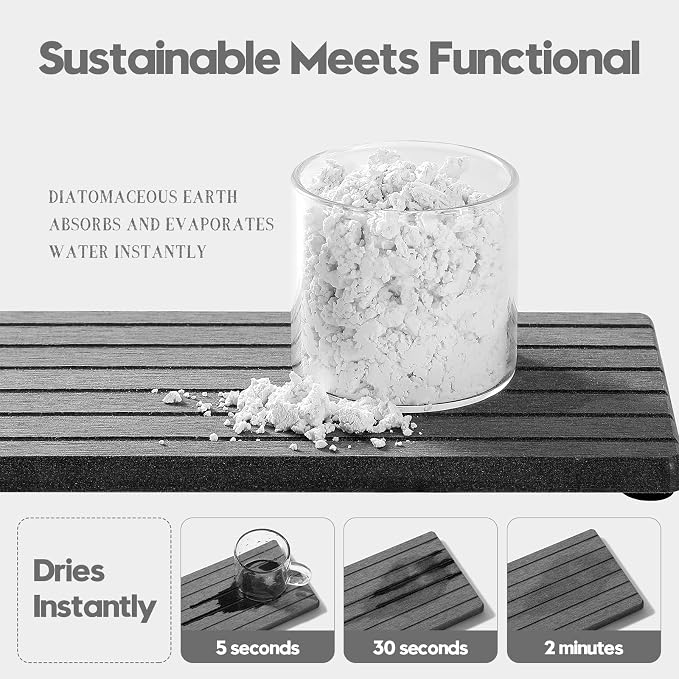 Razborci 2PCS Diatomite Water Absorbing Stone Drying Tray Mat for Bathroom & Kitchen Counter, Instant Dry Drink Bar Coaster, Vanity Sink Caddy Organizer, Dish Soap Sponge Holder, Dark Gray, 8"x3.8"