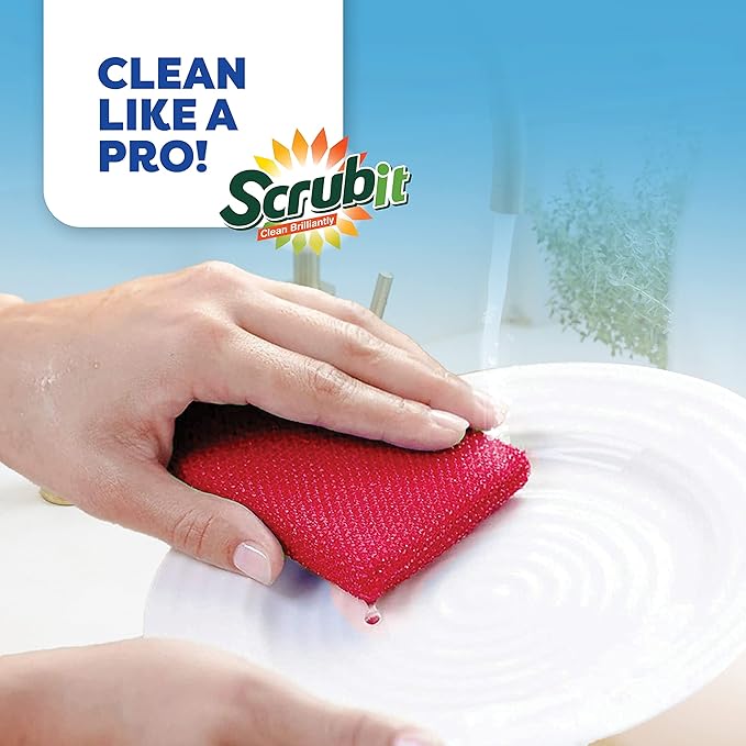 SCRUBIT Multi-Purpose Scouring Pad - Non-Scratch Cleaning Sponges for Pots, Pans, Dishes, Utensils & Non-Stick Cookware - Scrubbing Pads Use for Kitchen, Bathroom - 6 Pack Dish Sponge- (Orange)