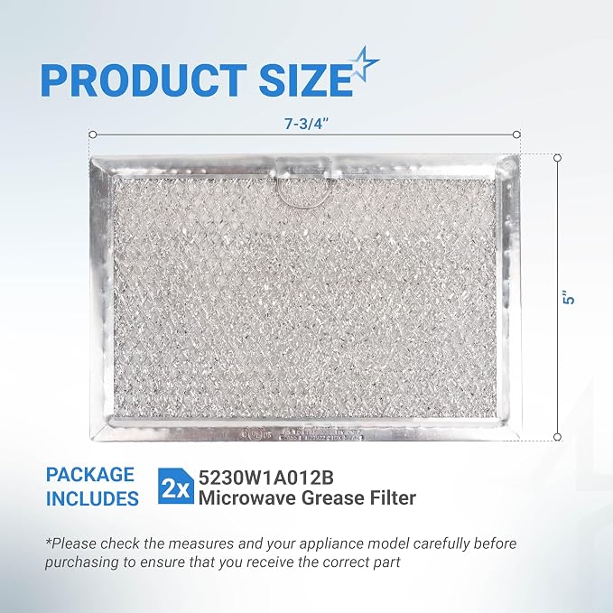 [Upgraded] Microwave Oven Grease Filter Replacement 5" x 7-3/4" WB06X10309 WB06X10359 5230W1A012B by BlueStars - Compatible with LG GE Sears Over-the-Range Microwave Ovens (2-Pack)