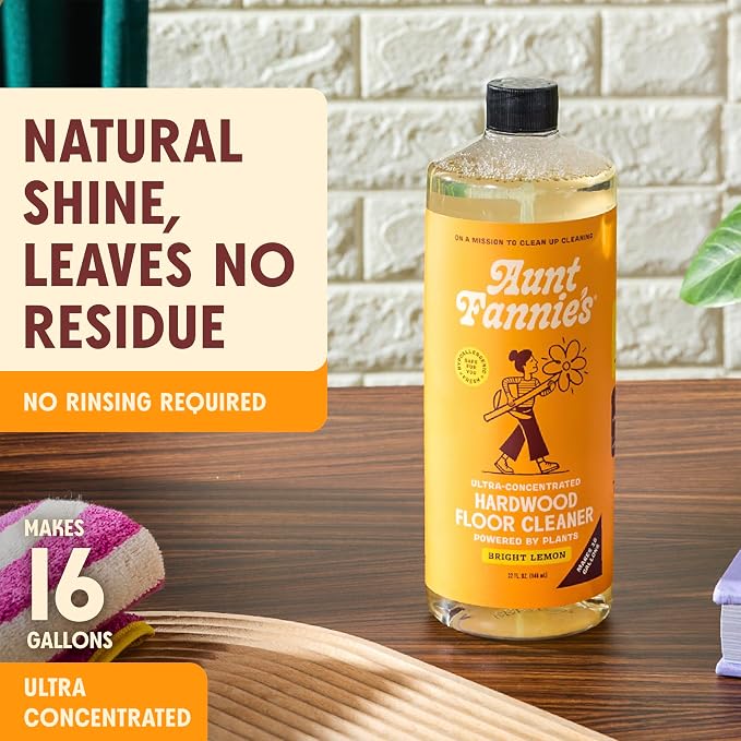 Aunt Fannie's Ultra Concentrated Hardwood Floor Cleaner, Vinegar-Free Plant Based Solution for Mopping, Bright Lemon Scent, 32 oz. (Pack of 6)