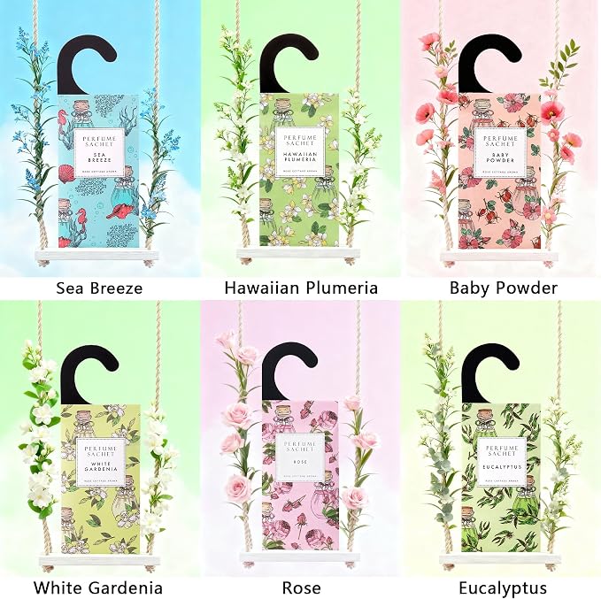 Rose Cottage Large 12 Packs Closet Deodorizer Freshener Closet Air Freshener Home Scented Sachets Room Freshener Scents Air Freshener Closet Odor Eliminator 4 Scents Floral