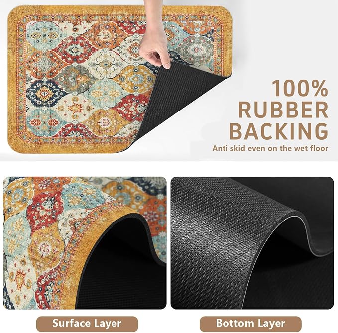 Dish Drying Mat, Vintage Rustic Boho Kitchen Dishes Absorbent Pad, 18x24in | Eco-friendly diatomite with non-slip rubber backing. Super absorbent mat for kitchen counters, coffee bars & sinks