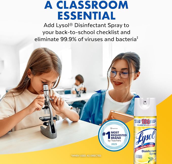 Lysol Disinfectant Spray, Household Cleaning Supplies, Disinfecting Multi-Purpose Room Spray, Antibacterial Sanitizer, Deodorizer, Kills Hantavirus, Lemon Breeze, 19 Fl Oz (Pack of 2)
