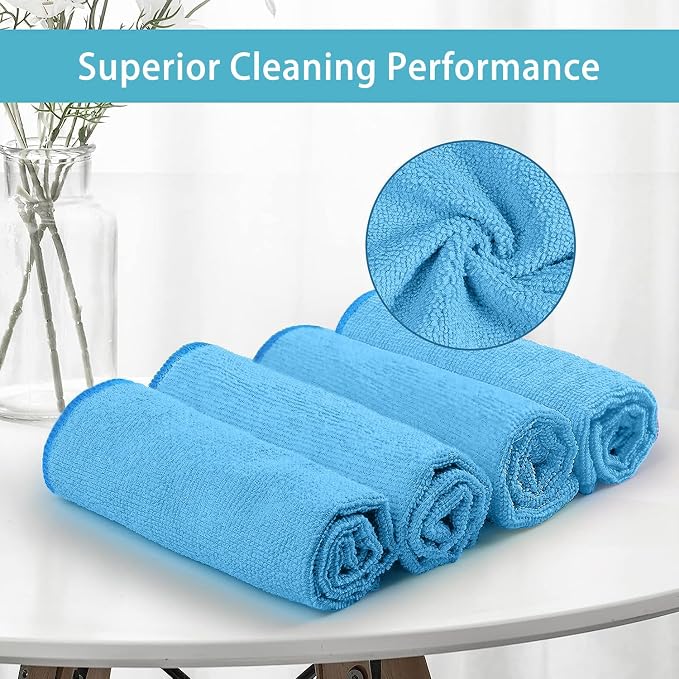 HOMEXCEL 100PK Microfiber Cleaning Cloth, Cleaning Rag for Home, 11.5x11.5 | Reusable, Lint Free, Scratch-Free and Highly Absorbent Towels for Kitchen, Window and Glass, Cars, Blue
