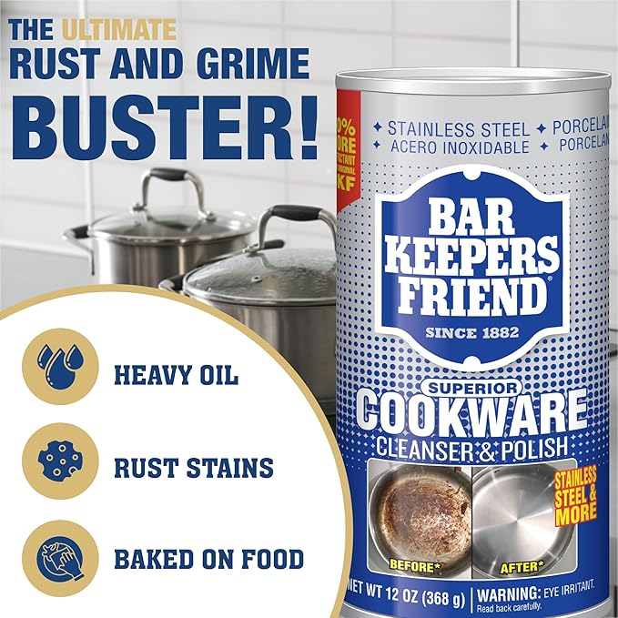 Bar Keepers Friend Cooktop Cleaner (13 oz) Multipurpose Liquid Stovetop Cleanser + Cookware Cleanser & Polish (12 oz) Stainless Steel Cleaner & Degreaser for Pots, Pans, Bakeware & Grills