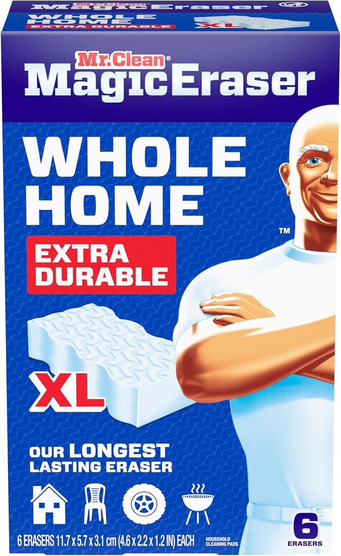 Mr. Clean Magic Eraser Sponge, All Purpose Cleaner, Long Lasting Cleaning Scrubber,Wall,Sneaker,Oven, Kitchen, Bathroom Cleaner, Shower Cleaning Supplies, Whole Home Extra Durable XL, 6ct (Pack of 3)