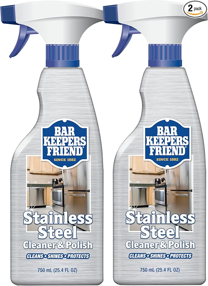Bar Keepers Friend Stainless Steel Cleaner and Polish Spray (2 x 25.4 oz) Removes Oily Fingerprints, Hard Water Stains, Grime & Food Debris without Scratching or Dulling Appliances & Surfaces