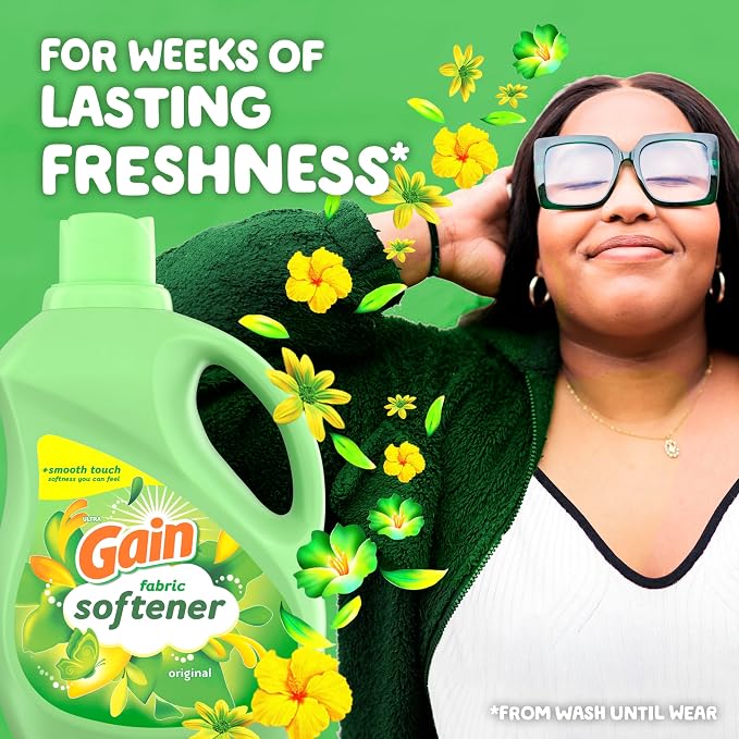 Gain Liquid Fabric Softener,Original Scent,140 FL OZ,190 Loads,Liquid Fabric Softener For Soft,Fresh Laundry,(Pack of 2)