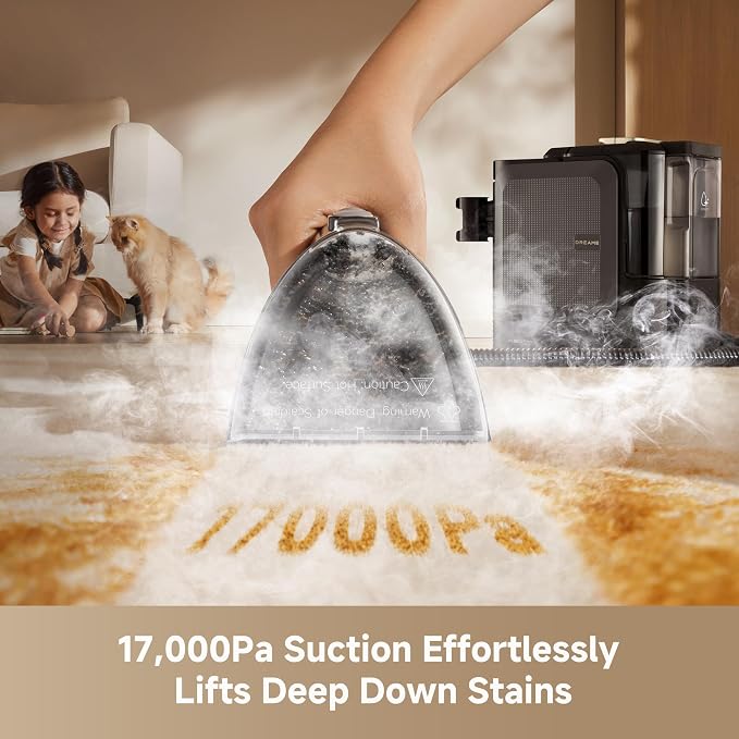 DREAME N20 Steam Carpet Cleaner Machine with Steam & Hot Water Wash, Portable Upholstery Cleaner with Self Cleaning, 17Kpa Suction, Perfect for Pet, Car, Auto, Carpet, Rug, Auto-Mix Solution