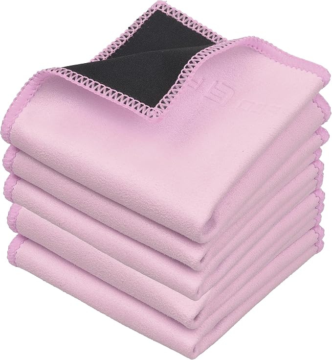 Eco-Fused Microfiber Cleaning Cloths Double-Sided - 5 Pack - 6.6 x 6.2 inch - Microfiber and Suede Cloth for Smartphones, LCD TV, Tablets, Laptop Screens, Camera Lenses (Pink)