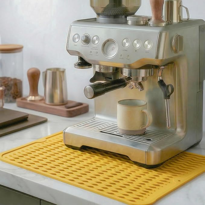 MicoYang Silicone Dish Drying Mat — Quick-Dry Ridges Counter & Sink Pad, Heat-Resistant Trivet to 450°F, Non-Slip & Dishwasher Safe, Roll-Up Storage, 18 Colors & 9 Sizes (Yellow, 16"×12")