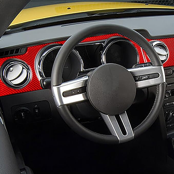 Red Real Carbon Fiber Trim for Ford Mustang Accessories | for GT Shelby 2005 2006 2007 2008 2009 Instrument Central Console Dashboard Panel Kit Interior Thick Overlay Decal 7PCs