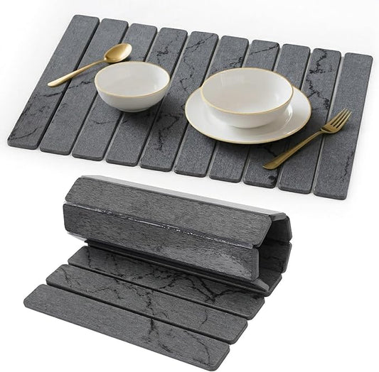 Stone Drying Mat for Kitchen Counter, Quick Diatomaceous Earth Mats for Dishes, 24"L x 16" W Super Absorbent Fast-Drying Collapsible Countertop Stone Mat (Marble Grey, 24" x 16")