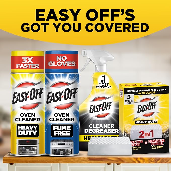Easy‑Off Heavy Duty 2‑in‑1 Ultra Thick Eraser & Degreasing Formula, 3 Multi‑Use Cleaning Pads — Cuts Through Tough Grease & Grime in Seconds