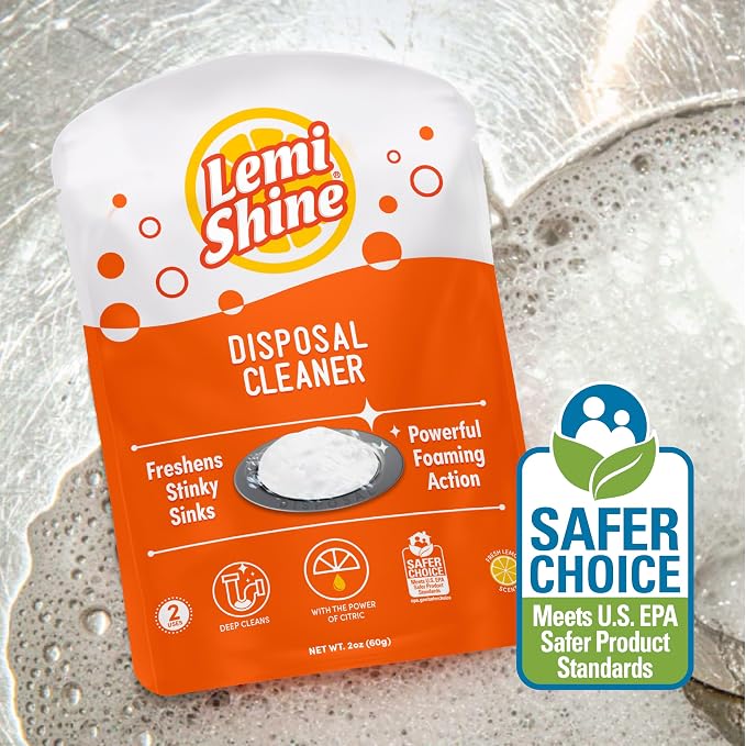 Lemi Shine Garbage Disposal Cleaner and Deodorizer - (2 Count) | Powered By Citric Acid - Foam Cleaner For Kitchen Garbage Disposal with a Natural, Fresh Lemon Scent