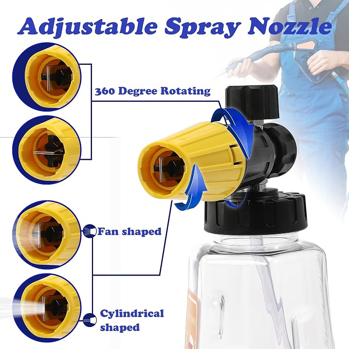 Tool Daily Pressure Washer Foam Cannon with Dual-Connector Accessory | Power Washer Double Tip Attachment For Soap Cannon, 5 Pressure Washer Sprayer Nozzles, 1/4" Quick Connect