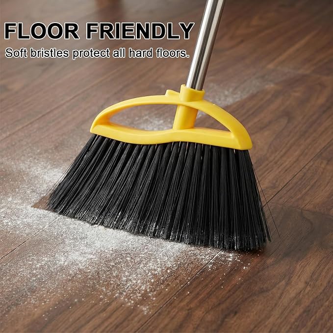 Gloffer Soft Bristles Broom for Indoor Sweeping, Household Cleaning Angle Broom with 55inch Long Handle for Home Office Hardwood Tile Floors Kitchen
