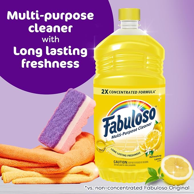 Fabuloso 2X All-Purpose Cleaner, Refreshing Lemon Scent, 56 fl oz | No Rinse Floor Cleaner, Long-Lasting Freshness, Multi-Purpose Cleaner, Concentrated Formula, Everyday Cleaning, No Residue