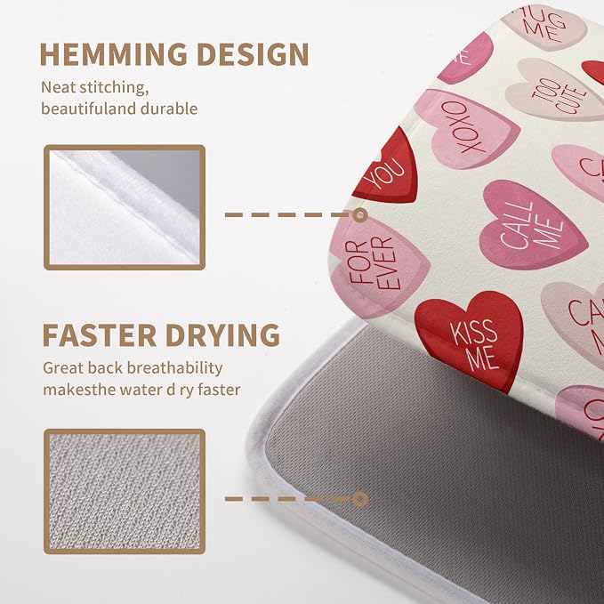 Valentine Love Heart Dish Drying Mat for Kitchen Counter 18x24 Inch Valentines Day Dish Mats Absorbent Microfiber Dish Draining Mat Reversible Dish Drying Rack Mat with Hanging Loop