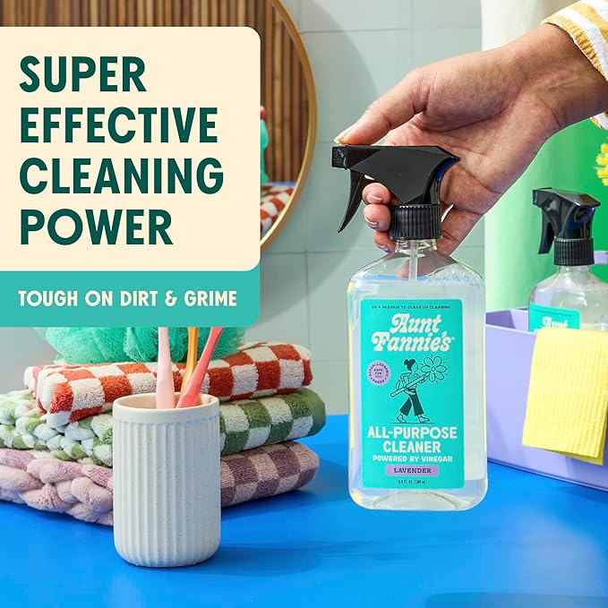 Aunt Fannie's All Purpose Vinegar Cleaner Spray, Lavender, Pack of 3 | Cuts Grease & Grime, No Harsh Residue, Safe for Kitchens Bathrooms Windows Counters & Sealed Areas, Kid and Pet Safe