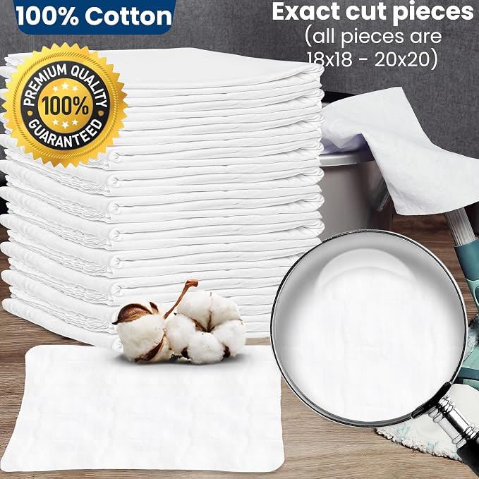 Nabob Wipers New Lint Free Cloth (3 Pack) - 100% Cotton Cleaning Rags Exact Cut - Premium White Rags for Cleaning House - White Rags for Dusting, Staining, Polishing, Painting 18"x18"
