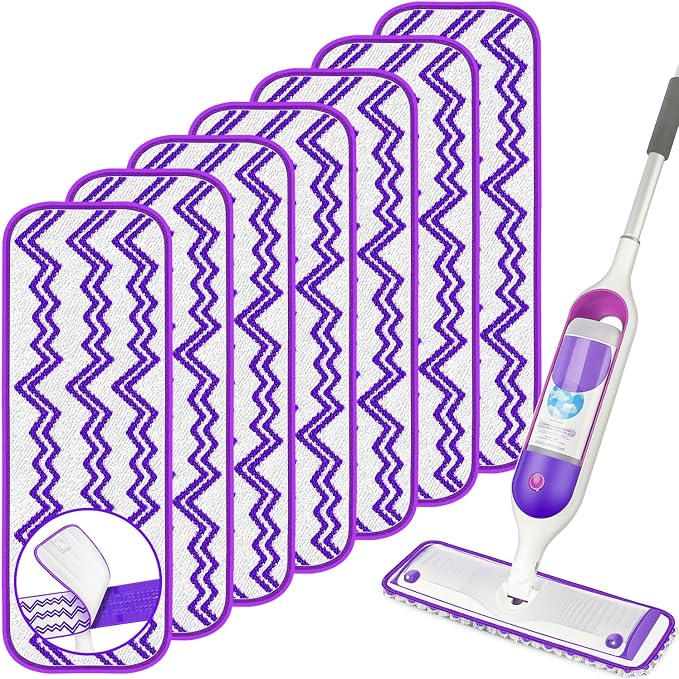 Reusable Microfiber Mop Pads for Swiffer PowerMop: 15” Washable Refills | 7 Absorbent Mopping Replacements, Wet Dry Use, for Multi-Surface Hardwood Tile Floor, Kitchen Bathroom Cleaning, White