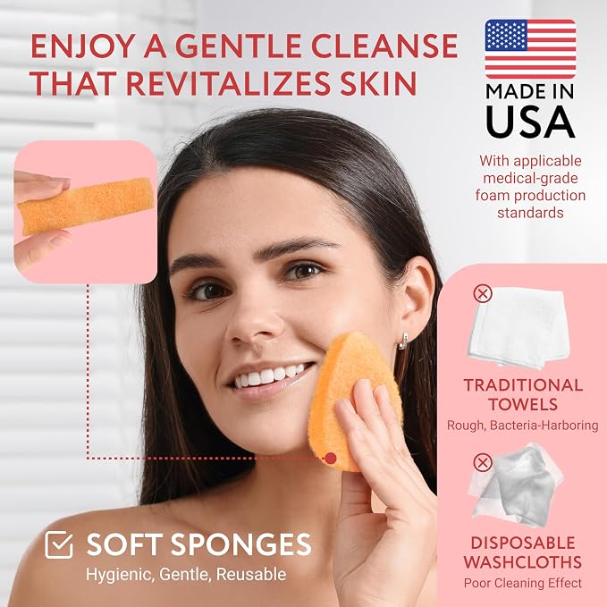 IMPRESA Facial Sponge - Daily Deep Cleansing Face Scrubber - Gentle Exfoliating Pads for Dead Skin Removal - Reusable Face Scrub Pads for Normal to Oily Skin (Natural, Regular)