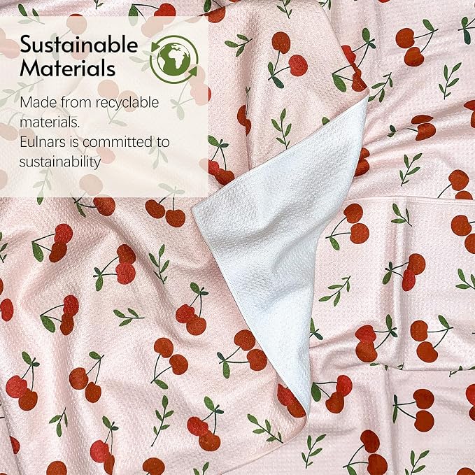 Eulnars Kitchen Towels, Premium Dish Towels for Kitchen Drying, 18" x 30" Microfiber Kitchen Towel Set, Quick Dry Tea Towels, Watercolor Lemon Series, 2-Pack