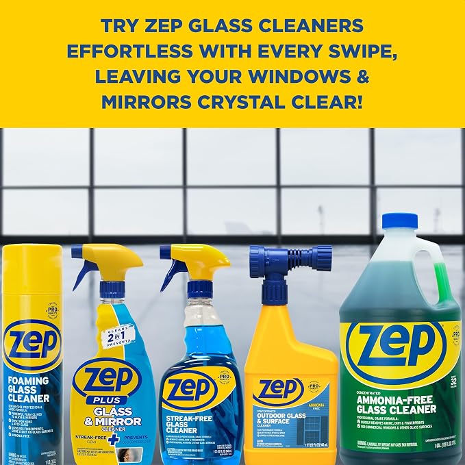 Zep Streak-Free Glass Cleaner - 32 Oz (Case of 12) ZU112032- Professional Grade Formula that Cleans Dirt, Fingerprints, Grime, Smoke Haze, and Toothpaste on Windows, Mirrors, and Other Glass Surfaces