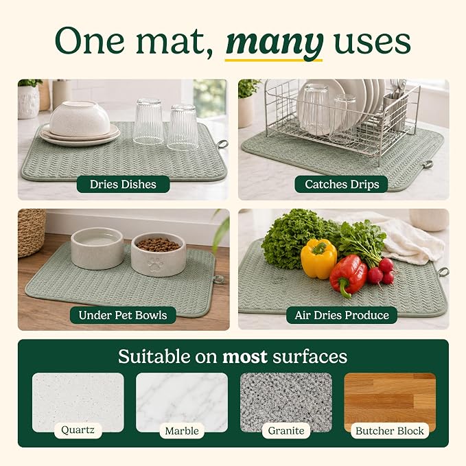 Cuisinart Dish Drying Mat for Kitchen Counter - 2-Pack XL 18x24 Ultra Absorbent Microfiber Dish Mat - Fast Drying, Machine Washable, Foldable Countertop Pad - Safe for Granite & Quartz