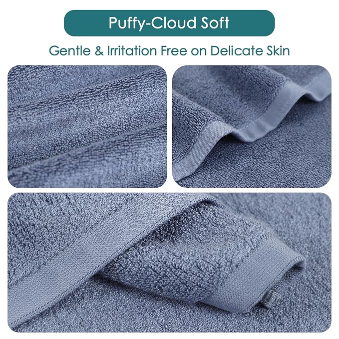 Wash Cloths 6 Pack, Super Soft and Gentle Face Towel on Sensitive Skin, Reusable Makeup Remover Eraser, 13x13 inch Large Washcloths for Face and Body, Easy to Clean Slate Blue Facial Cleaning Cloths