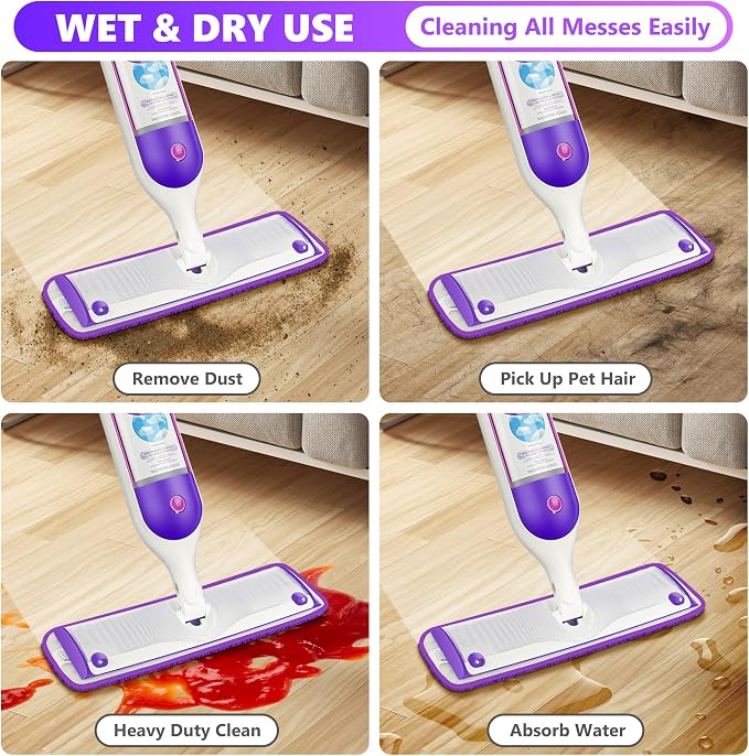 Reusable Mop Pads Compatible with Swiffer PowerMop, Microfiber Pads Refills for 13''-15'' Spray Mop, Wood Floor Replacement Refill Machine Washable for Multi-Surface Floor Cleaning, 6 Pack