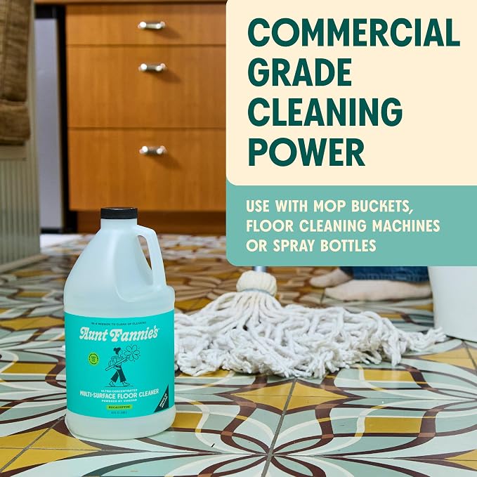 Aunt Fannie's Ultra Concentrated Floor Cleaner Vinegar Wash, Multi-Surface Solution For Mopping, Value Size, Eucalyptus Scent, 64 oz