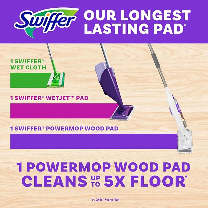 Swiffer PowerMop Wood Mopping Pad Refills for Floor Cleaning, 5 count