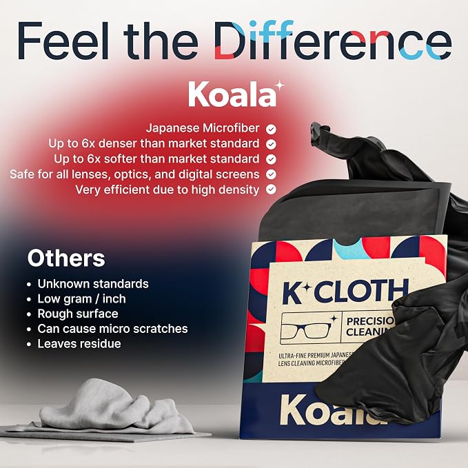 Koala Lens Cleaning Cloth | Japanese Microfiber | Black & Green (Pack of 3) | Glasses Cleaning Cloths | Eyeglass Lens Cleaner | Eyeglasses, Camera, VR/AR Headset, and Screen Cleaner | Washable & Reusable