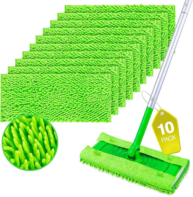 HOMEXCEL 10 Pack Microfiber Mop Pads Compatible with Swiffer Sweeper | Reusable Pad Refills, Mop Head Replacements for Multi Surface Floor Cleaning, Machine Wash