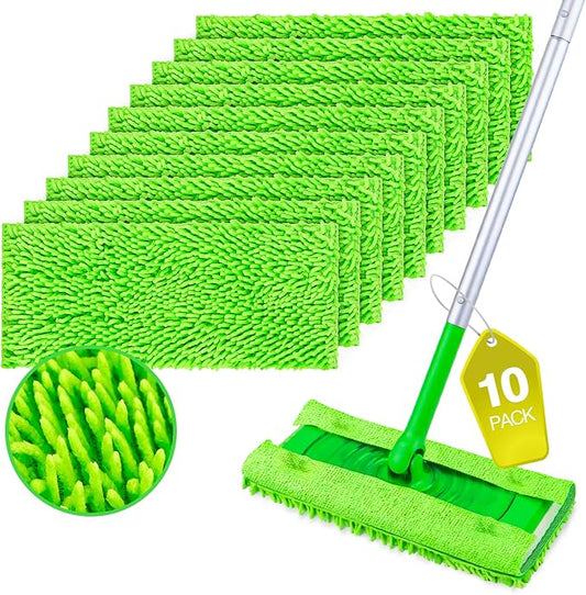 HOMEXCEL 10 Pack Microfiber Mop Pads Compatible with Swiffer Sweeper | Reusable Pad Refills, Mop Head Replacements for Multi Surface Floor Cleaning, Machine Wash