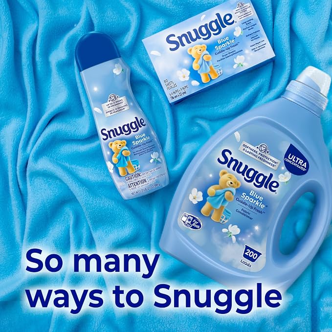 Snuggle Fabric Softener Liquid, Blue Sparkle, 80oz, 200 Medium Loads | Ultra Concentrated Formula, Long-Lasting Freshness, Softens Fabrics, Reduces Static and Wrinkles, Helps Protect Color