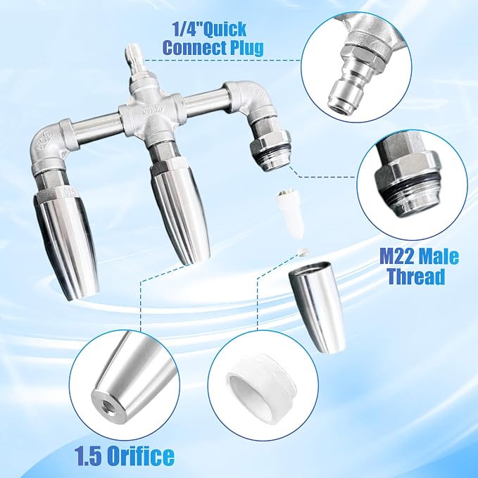 Triple Turbo Nozzle, 1/4" Quick Connect, 3000 PSI | 3 rotating stainless steel tips with 1.5 orifice for hard-surface pressure washing; not a foam cannon or surface cleaner