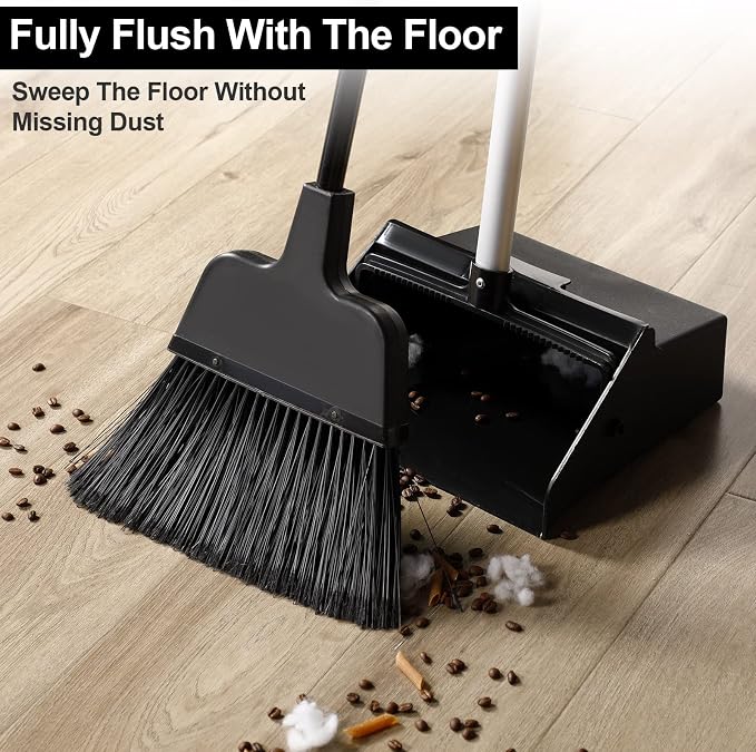 Mumufy 5 Set Lobby Dustpan with Broom Set Lobby Upright Dust Pan and Broom with Long Handle Heavy Duty Commercial Dustpan Combo for Restaurants Kitchen Office Home