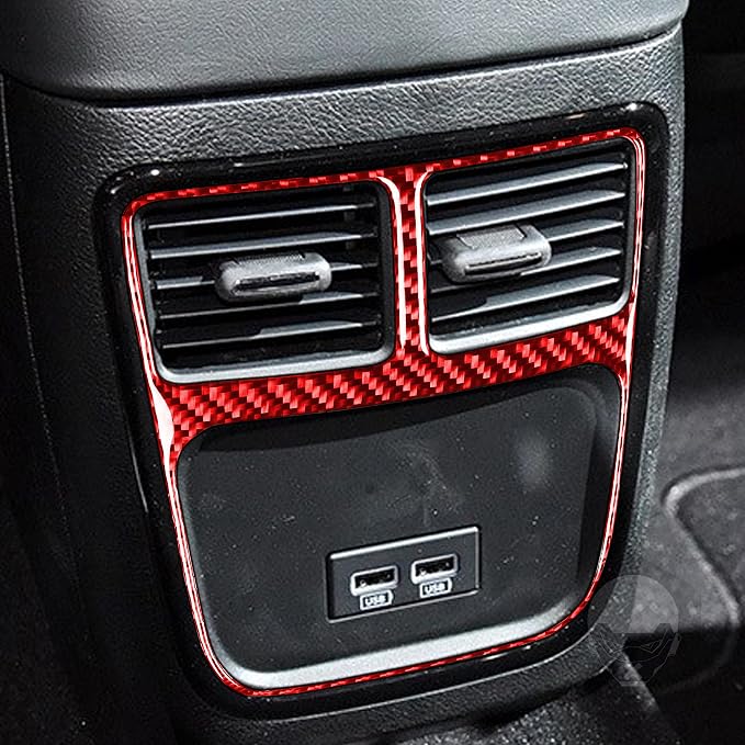 Rear Vent Inner Frame Fit for Dodge Charger/Chrysler 300 2011-2023 | Real Carbon Fiber | Accessories | Rear Vent Inner Frame Trim Sticker | Thick Overlay | Self-adhesive | Red